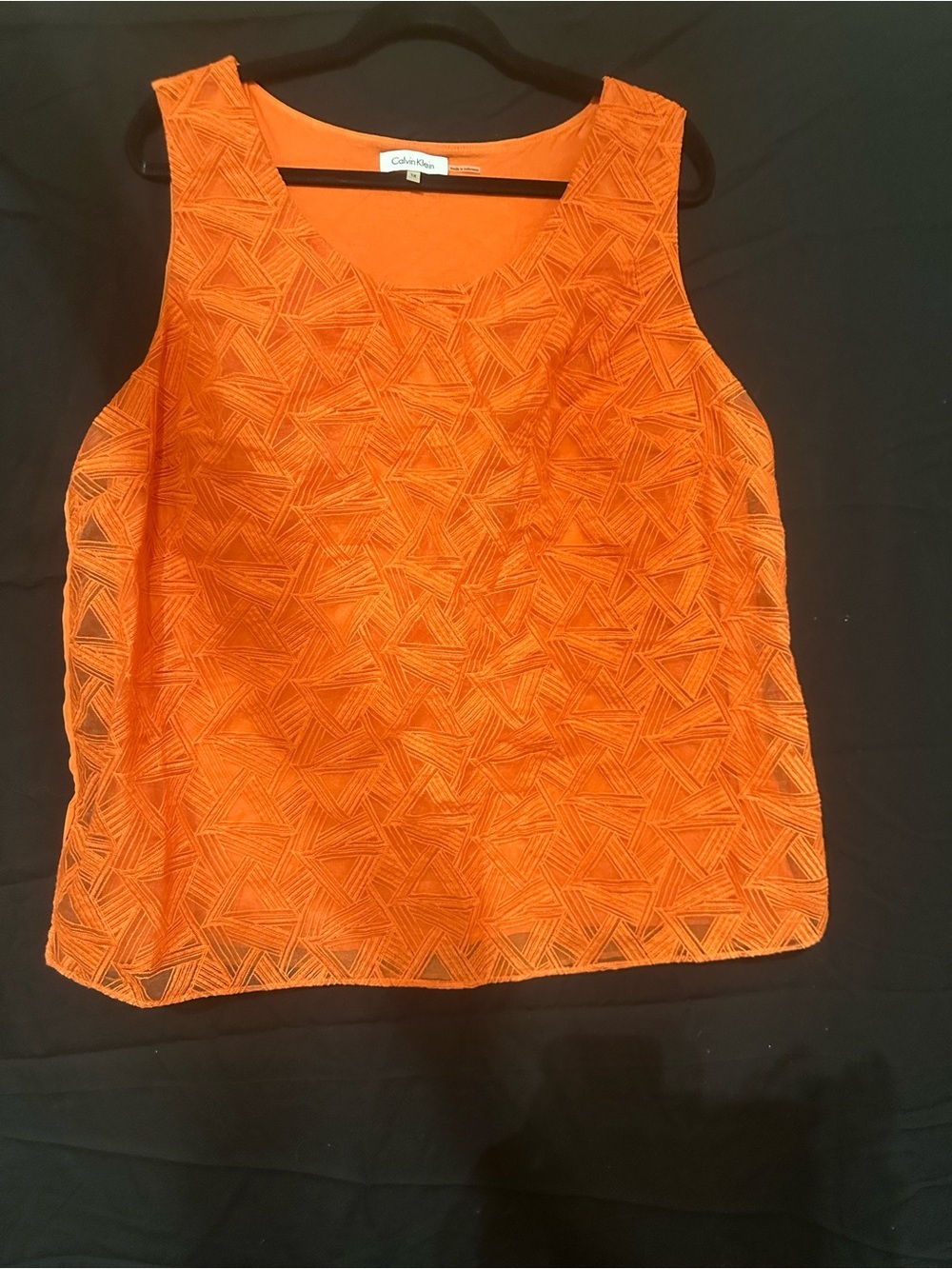 Calvin Klein Bright Orange Geometric Lace Tank